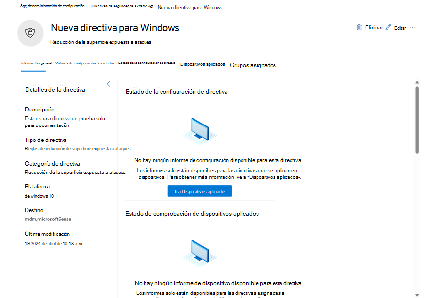 Captura de pantalla de la página de directiva en administración multiinquilino en XDR de Microsoft Defender.