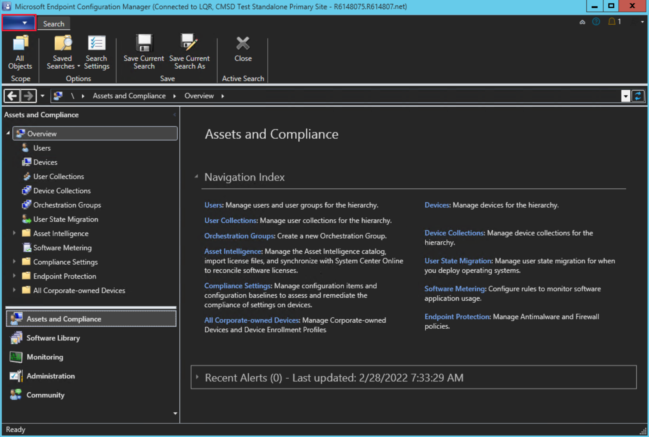 Captura de pantalla de la Configuration Manager con el tema oscuro de la consola. La opción 