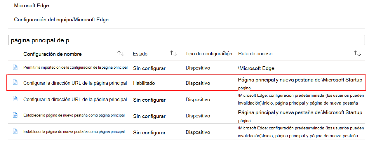 Captura de pantalla de Al configurar una configuración de ADMX, el estado se muestra habilitado en Microsoft Intune y el Centro de administración de Intune.