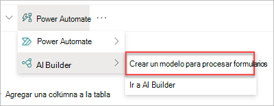 Captura de pantalla que muestra el modelo de AI Builder.