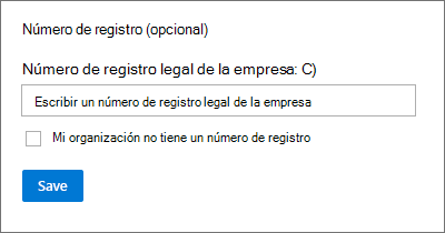 Captura de pantalla del campo de número de registro opcional.
