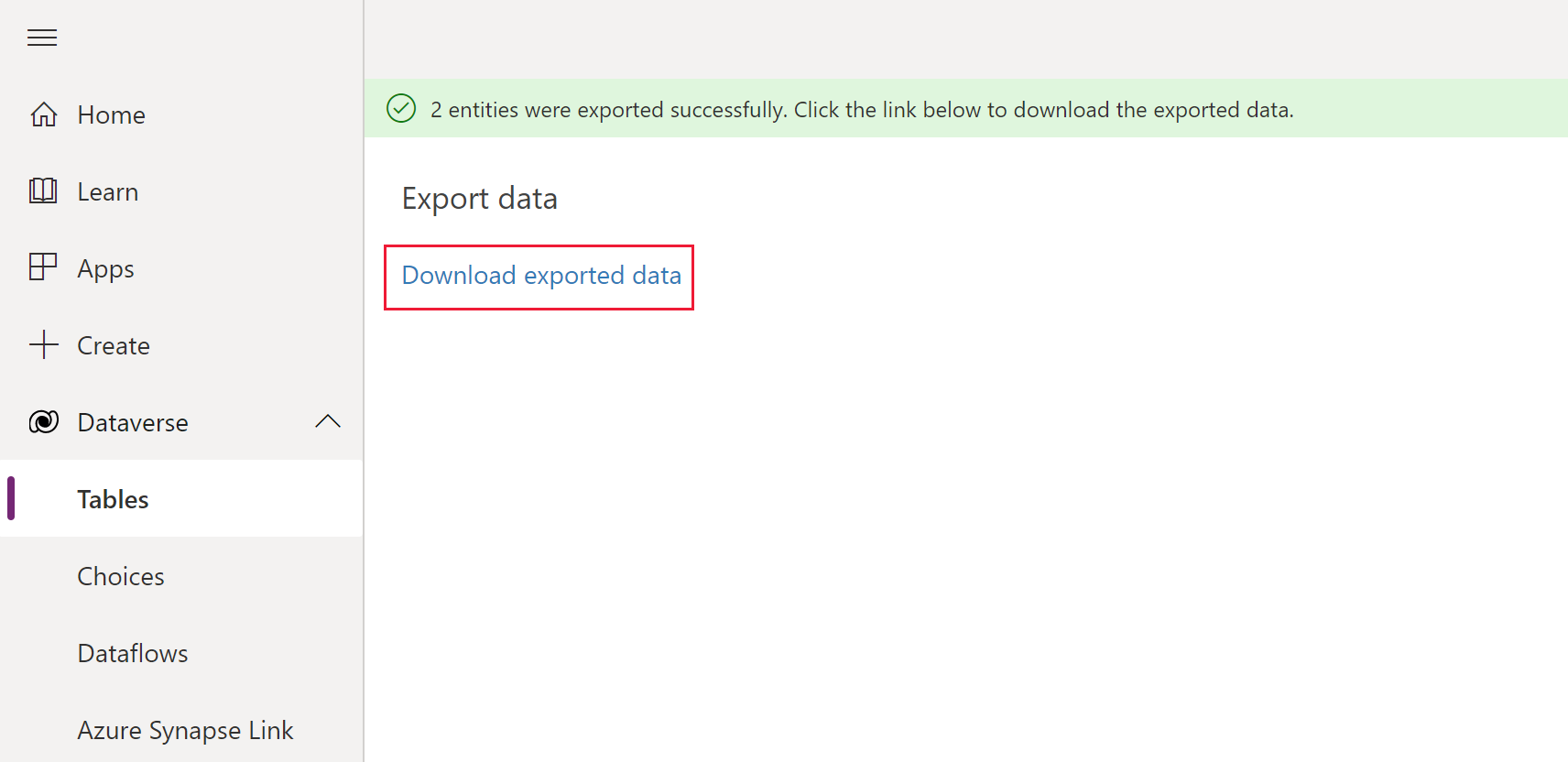 Ejemplo de exportación que muestra la exportación correcta con un vínculo al archivo descargable.