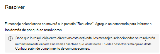 Mensaje de resolución entre directivas de cumplimiento de comunicaciones