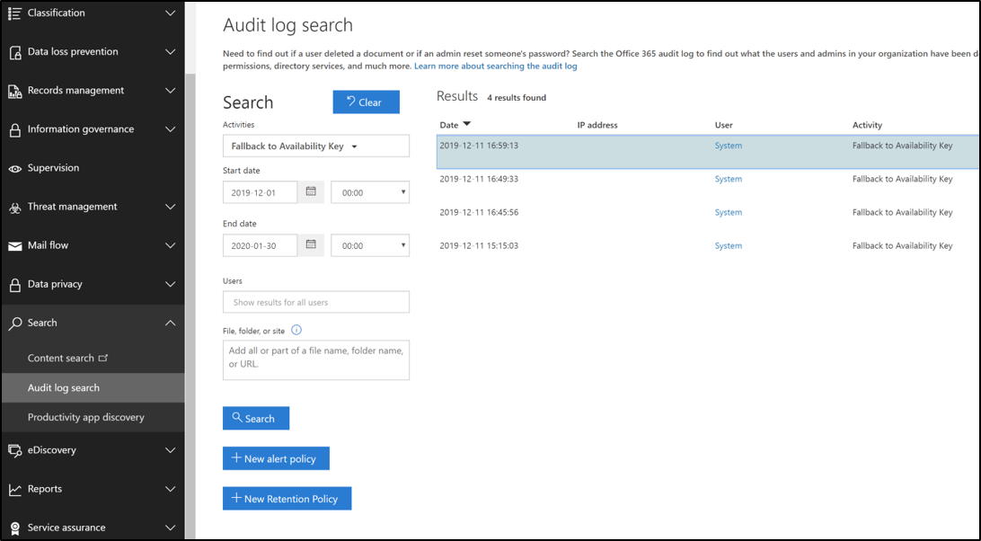 Búsqueda de registros de auditoría para eventos clave de disponibilidad