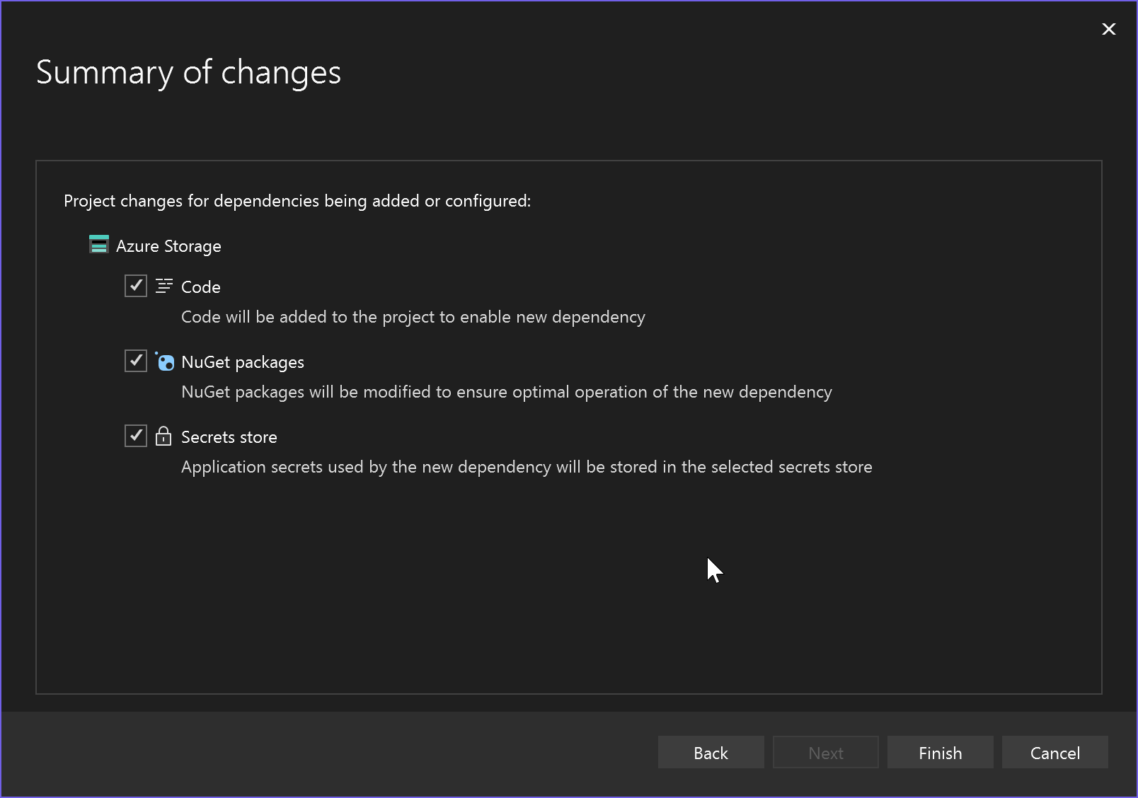 Screenshot showing the summary of changes.