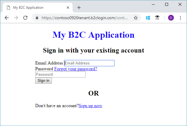 Explorador web que muestra la página de registro o inicio de sesión con elementos de interfaz de usuario personalizados