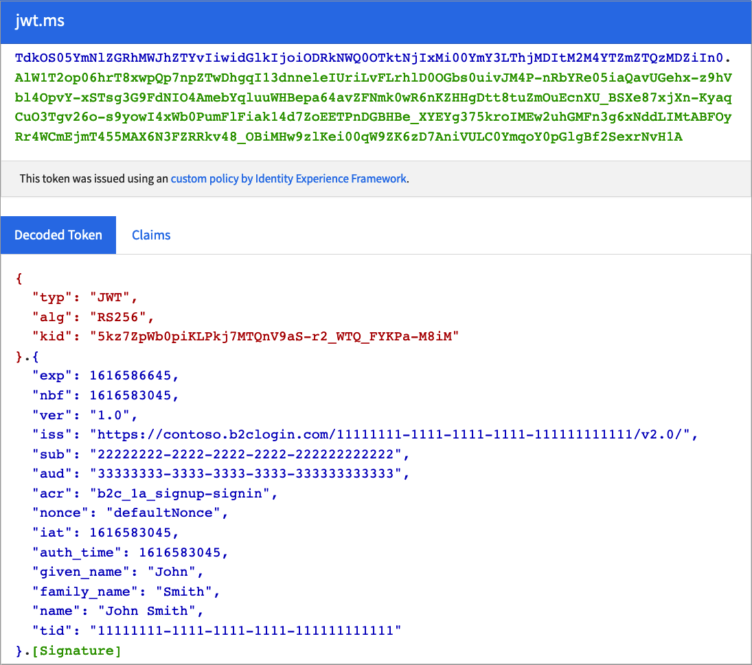 Captura de pantalla de la vista previa de JWT.