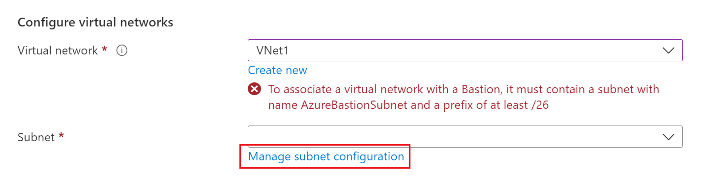 Captura de pantalla de la sección para configurar redes virtuales.