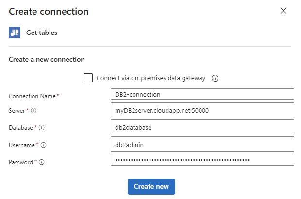 Captura de pantalla que muestra el panel de conexión de las bases de datos basadas en la nube.