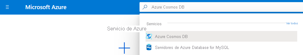 Captura de pantalla en la que se muestra la búsqueda de Azure Cosmos DB.