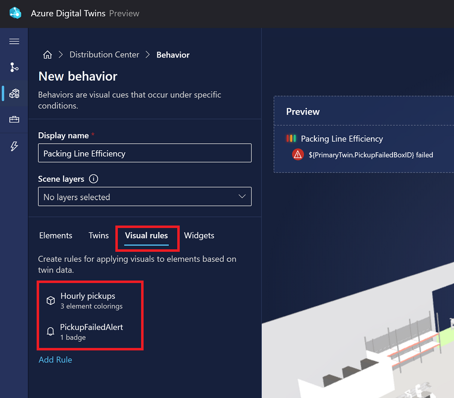 Captura de pantalla de las reglas visuales finalizadas en 3D Scenes Studio.