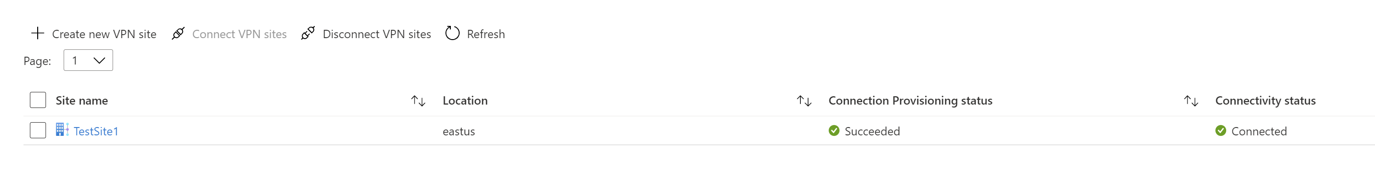 Instantánea en la que se muestra una conexión entre sitios y el estado de conectividad.