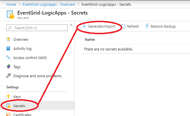Key Vault: creación de un secreto
