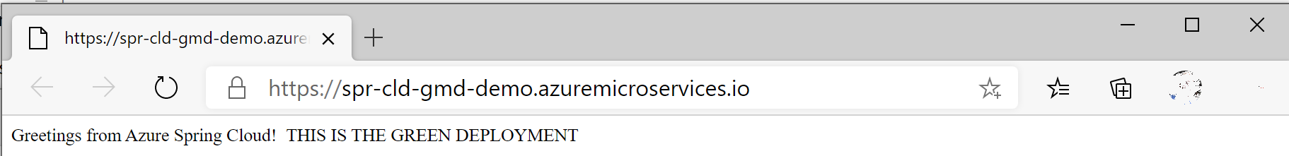 Captura de pantalla que muestra la URL de la aplicación ahora en producción.