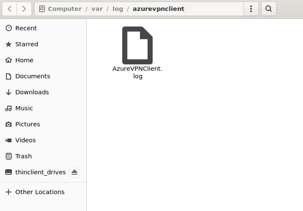 Recorte de pantalla de la ubicación del archivo de registro del cliente VPN de Azure.
