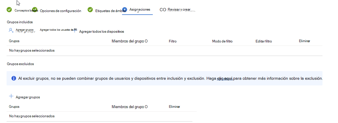 Seleccionar grupos para incluir
