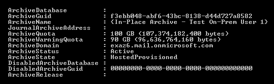 Propiedades del buzón después de aprovisionar el archivo basado en la nube.