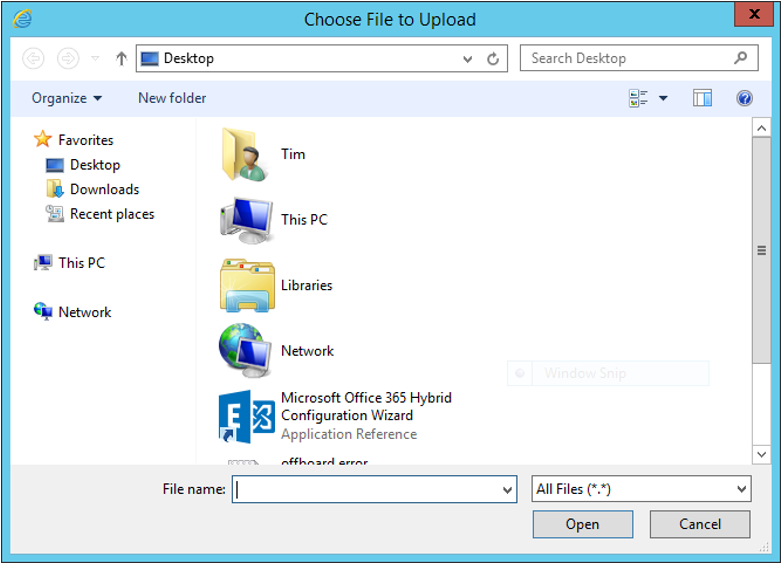 Cuadro de diálogo tradicional de datos adjuntos de archivos en Outlook en la Web en Exchange 2016.