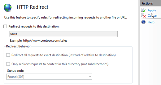 En el Administrador de IIS, expanda el sitio web predeterminado, seleccione un directorio virtual y, a continuación, haga doble clic en Redirección HTTP.