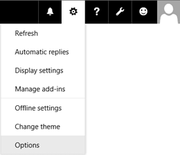 Ubicación del menú Opciones en Outlook en la Web.