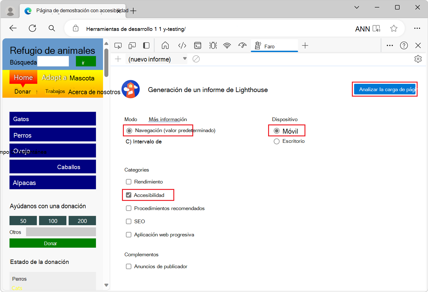 Opciones de configuración que se van a usar