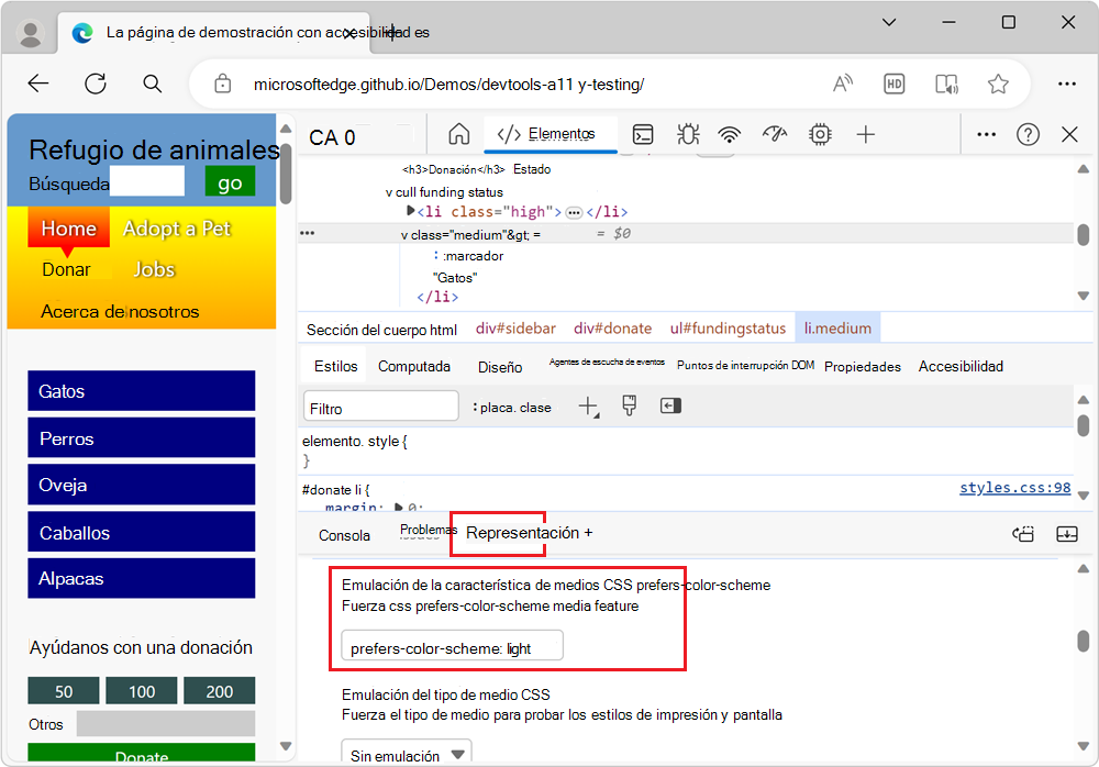 Uso de la herramienta Representación para simular un modo de luz y desencadenar el otro tema del documento