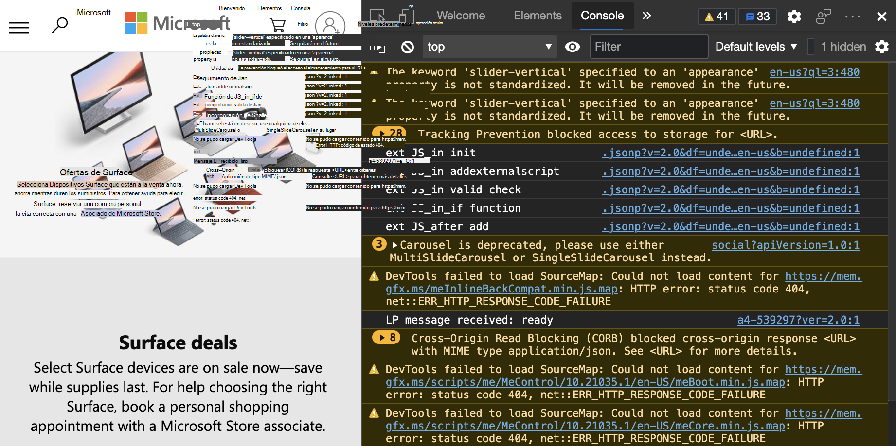 Ningún conjunto de filtros significa que puede mostrar muchos mensajes de consola.