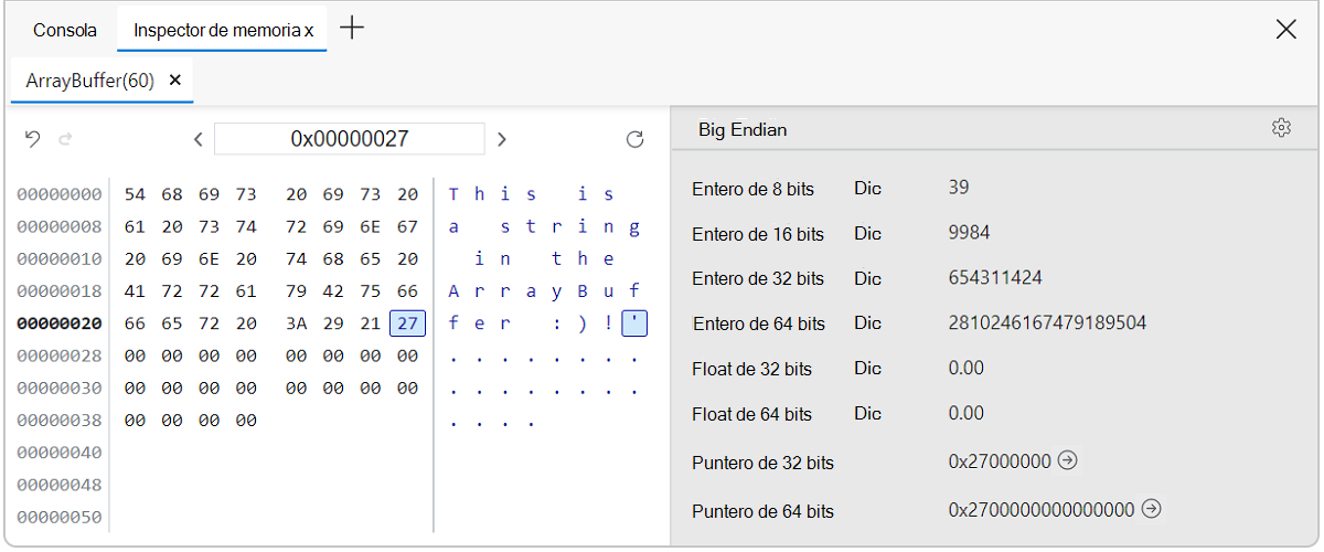 Valores de dirección del inspector de memoria actualizados