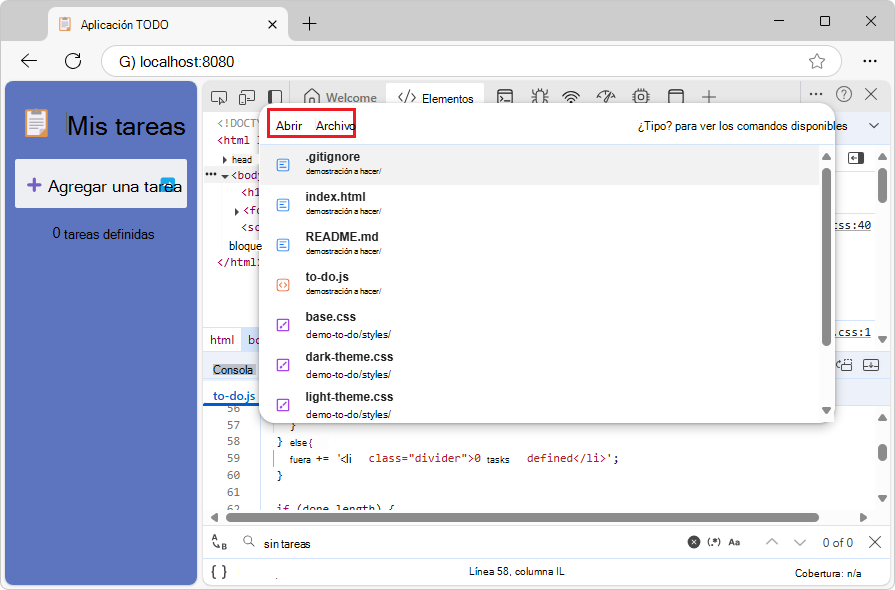 Menú Comando Abrir archivo