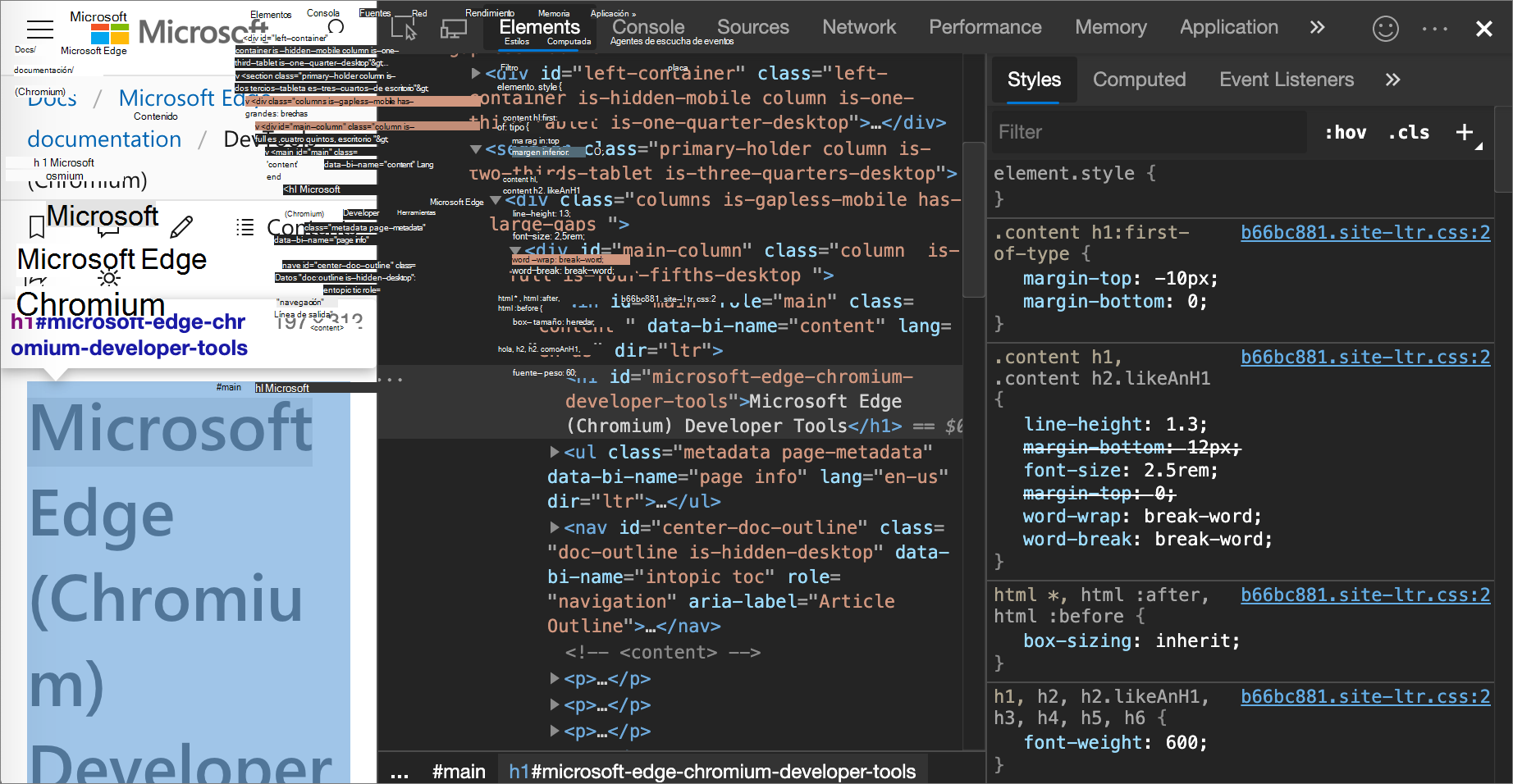Ejemplo de un elemento seleccionado