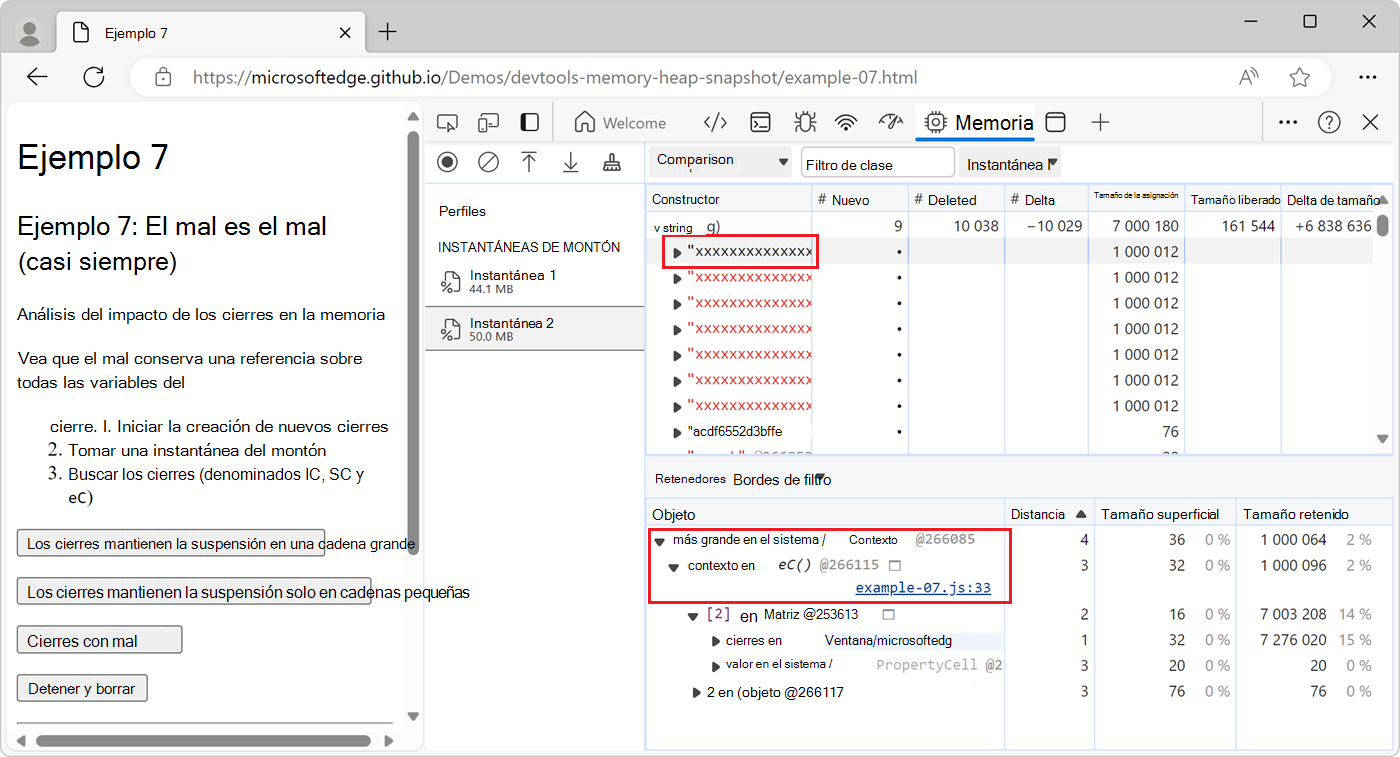 Sección Retainers, que muestra que la función eC conserva la cadena.