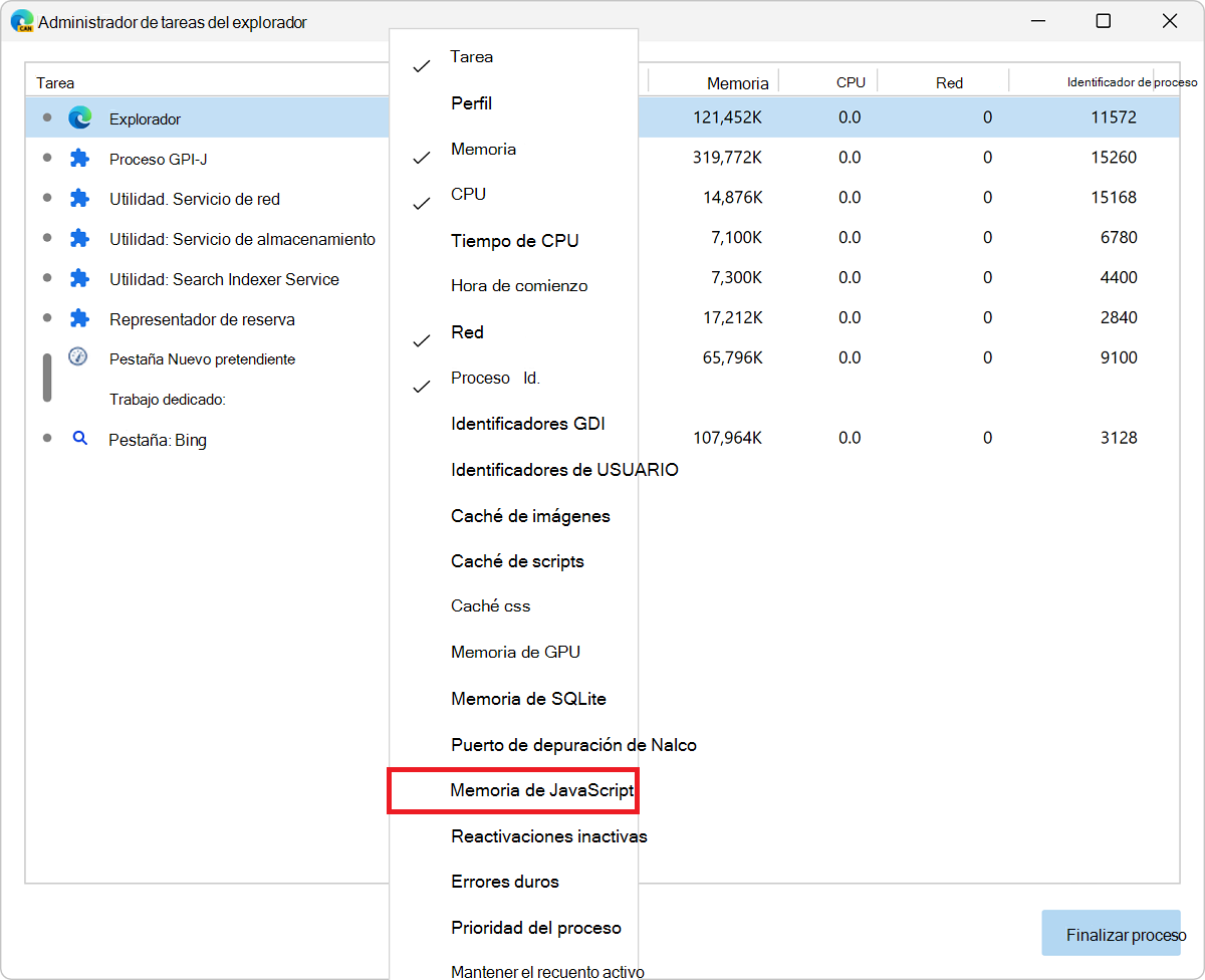 Habilitación de la memoria de JavaScript