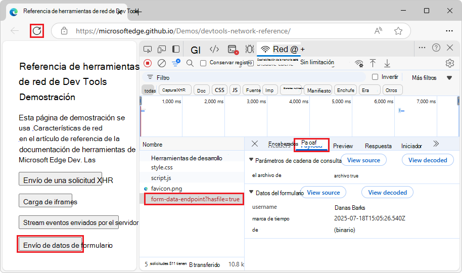 La sección Parámetros de cadena de consulta de la pestaña Carga