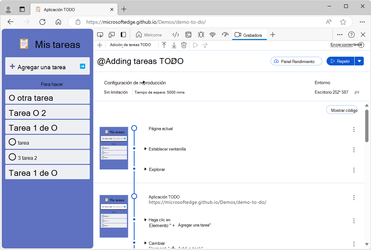 La grabación finalizada y el botón Reproducir