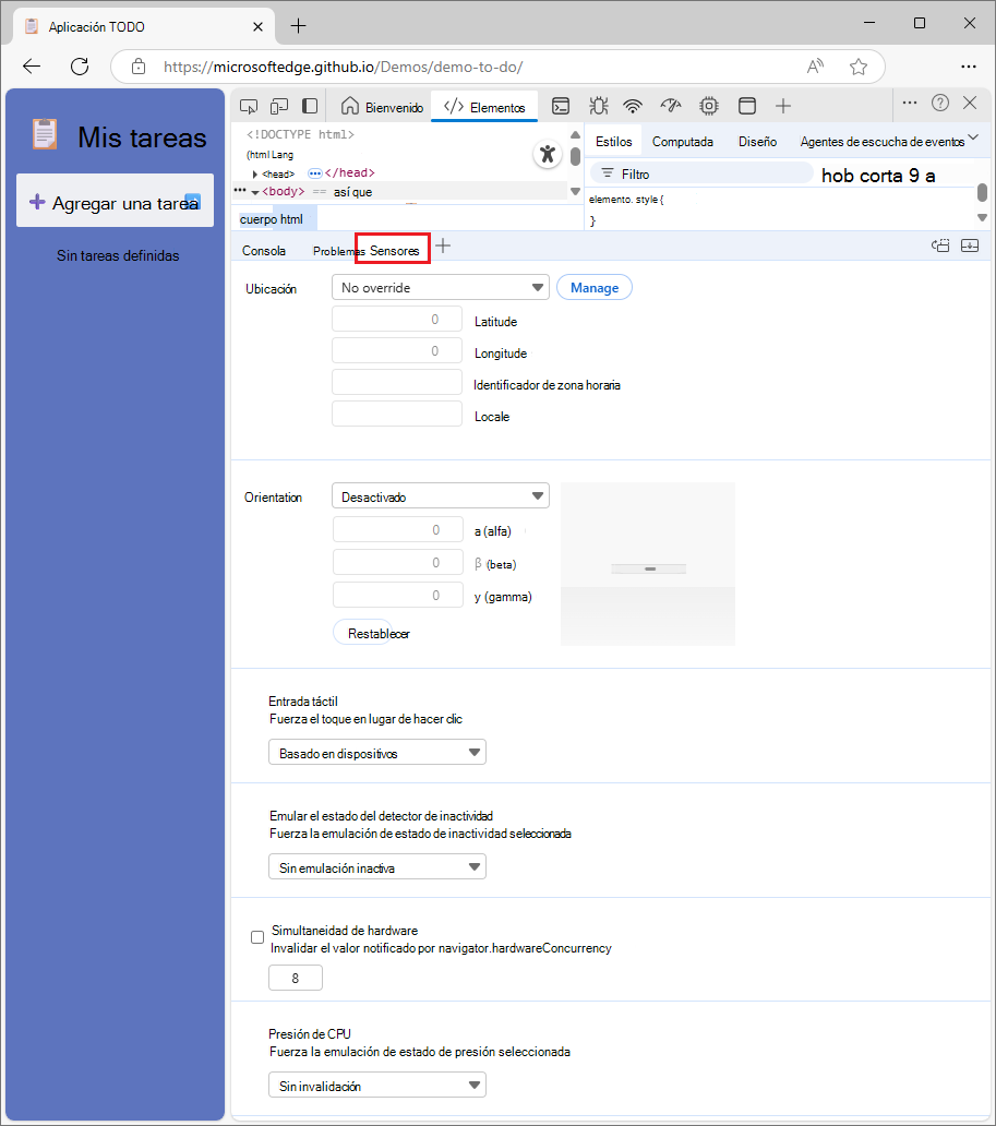 La herramienta Sensores