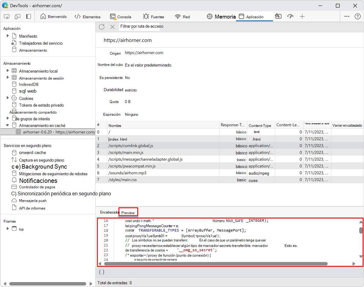 Visualización del contenido de un recurso