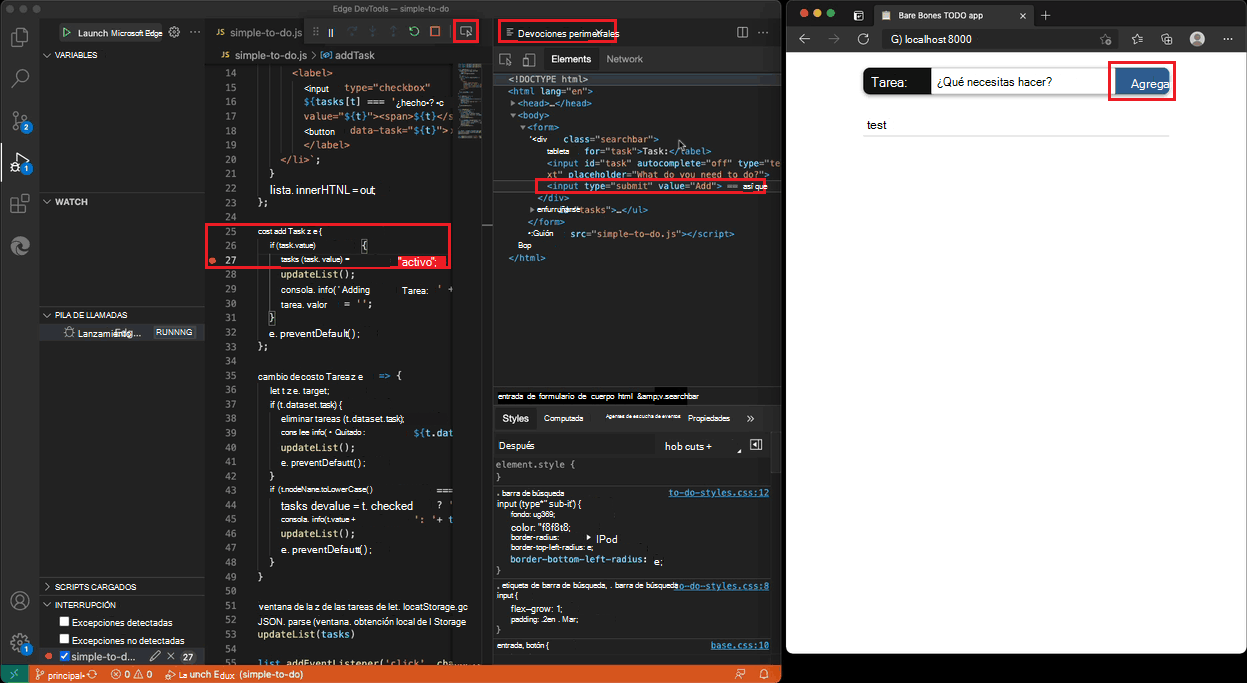 Extensión DevTools integrada con Visual Studio Code flujo de trabajo del depurador