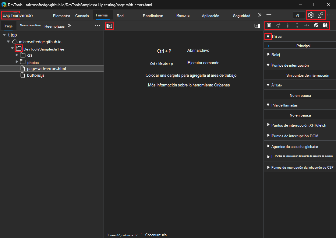 DevTools implementado con el diseño de la interfaz de usuario de Fluent