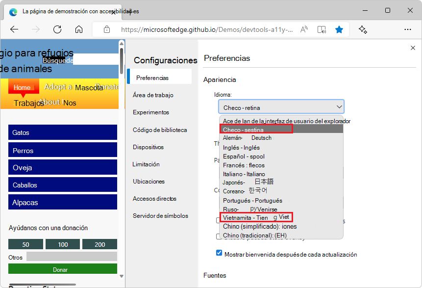 DevTools en checo y vietnamita