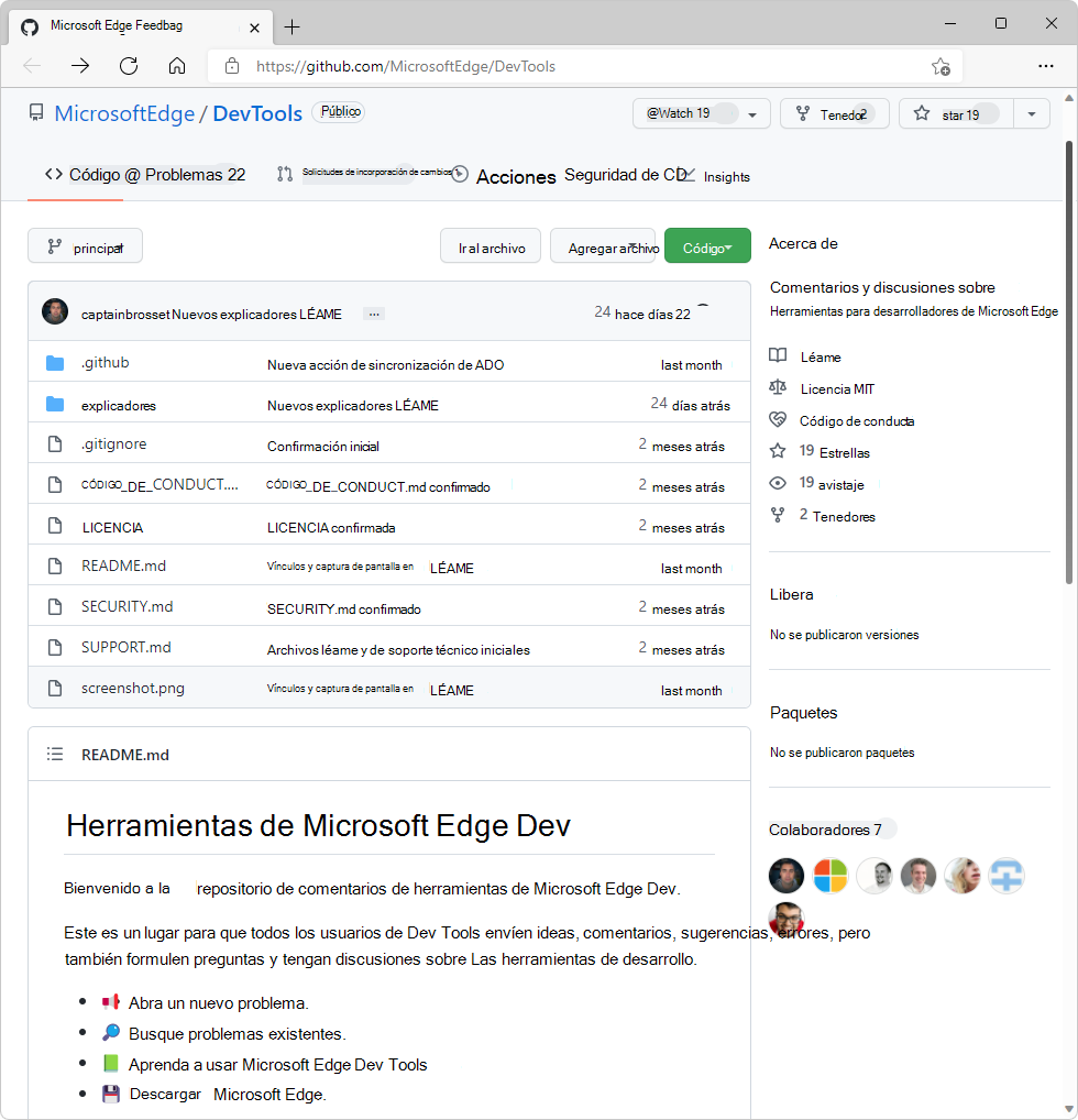 El repositorio de comentarios de DevTools