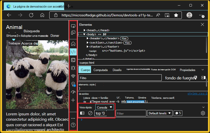 Barra de actividad en modo de enfoque