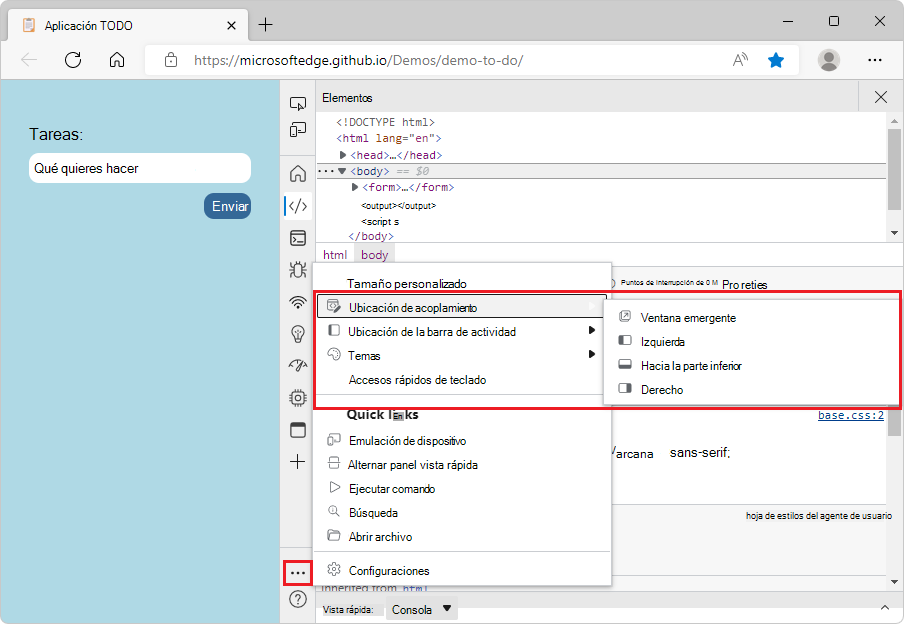 Iconos del menú ubicación de acoplamiento antes de