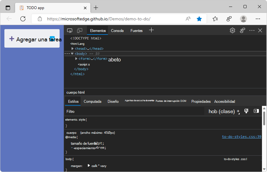 DevTools en tema oscuro+