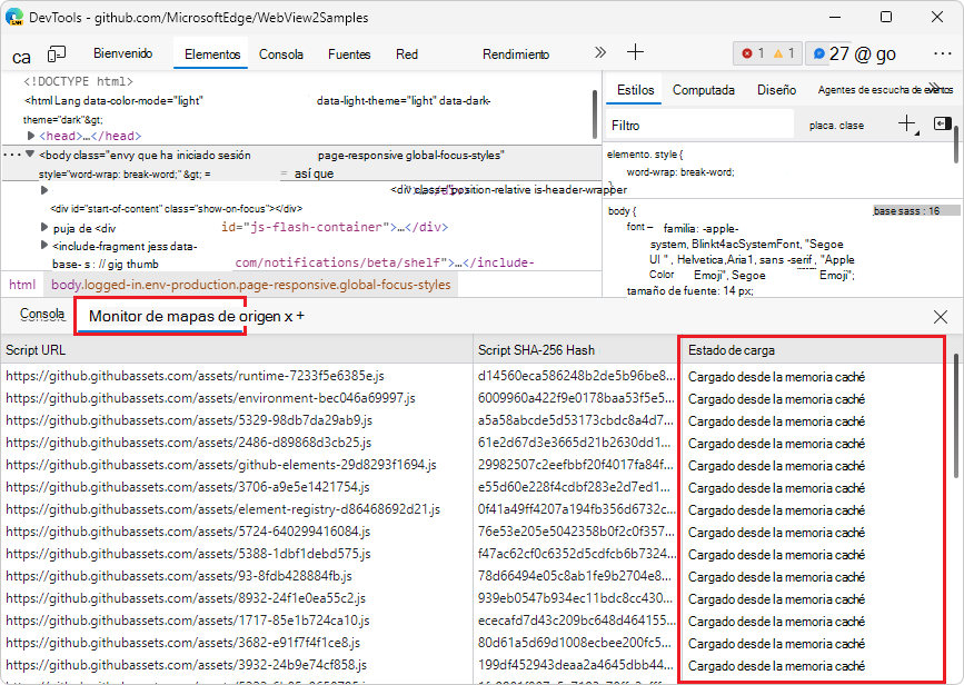 Herramienta De supervisión de mapas de origen, tras una segunda carga