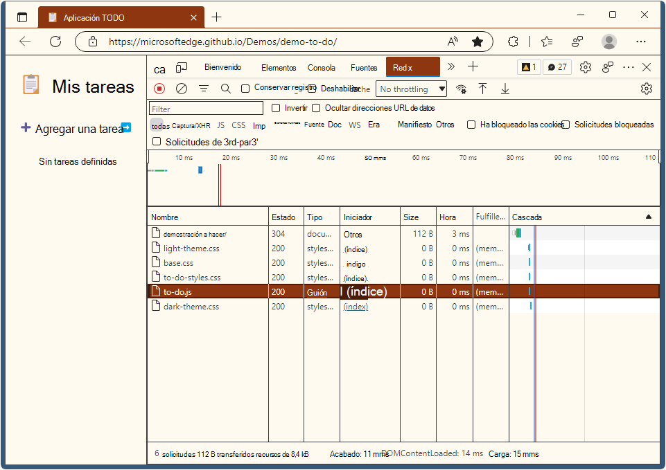 La herramienta Red con el tema de contraste Desierto aplicado