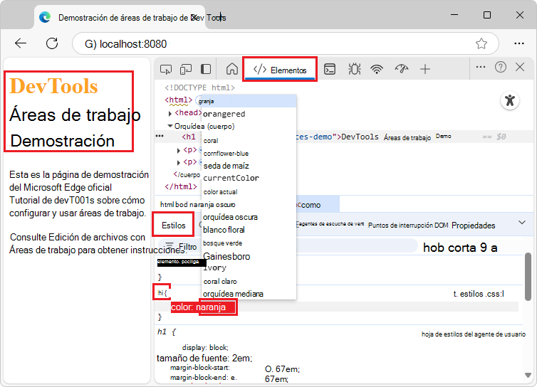 Cambio de la propiedad de color en styles.css