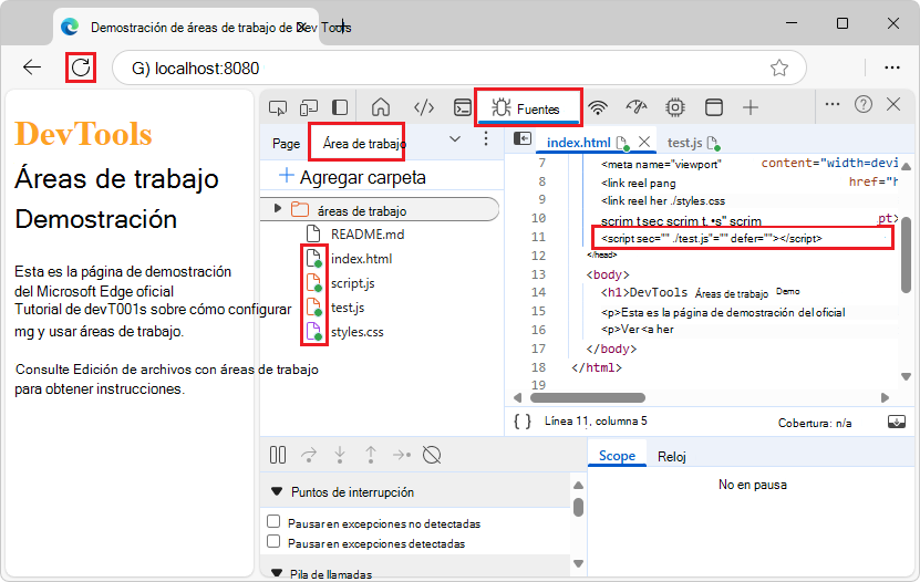 Adición de una referencia al archivo JS en el archivo HTML y puntos verdes 