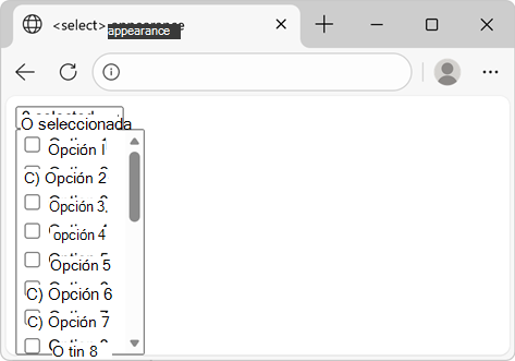 Lista desplegable en la página