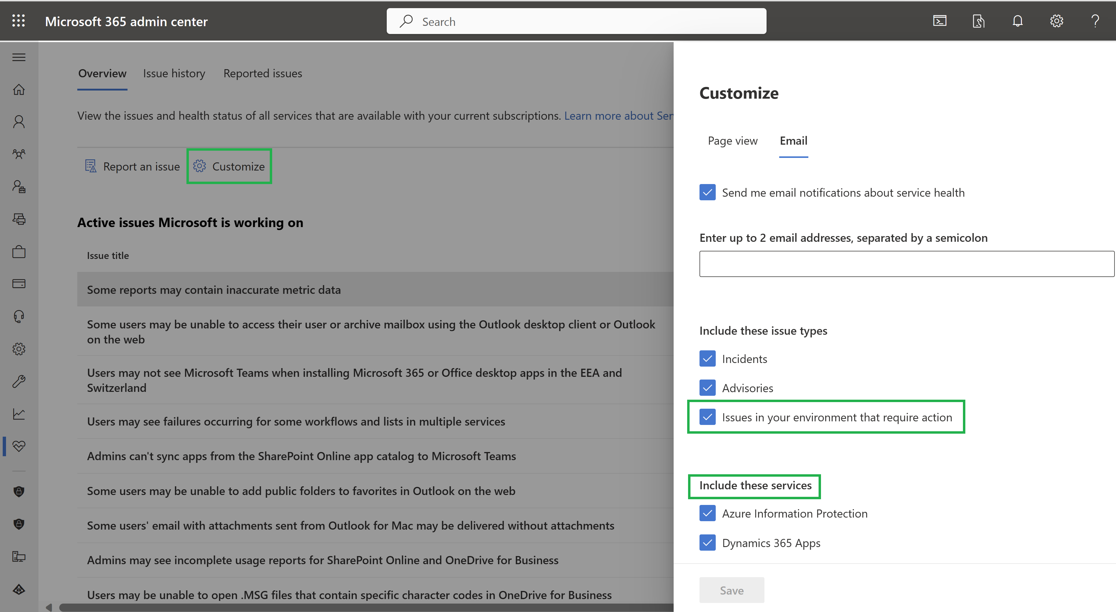 Captura de pantalla que muestra la suscripción de correo electrónico para notificaciones