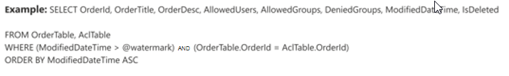 Script de rastreo incremental que muestra las propiedades OrderTable, AclTable y example que se pueden usar.